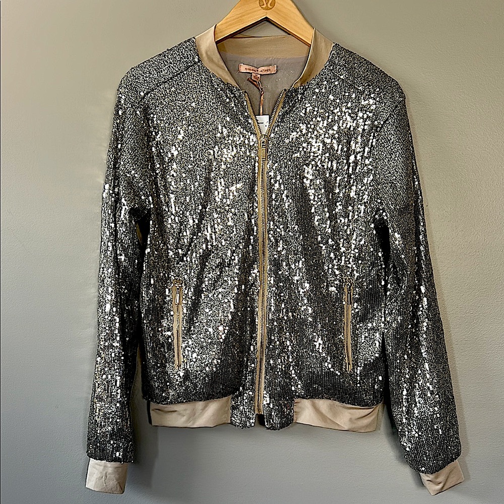 Gibson Latimer Gold Sequined Bomber Jacket Size Medium‎